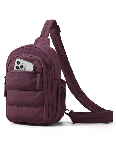 BAGSMART Small Sling Bag for Women, Puffer Crossbody Bag Purses Hobo Handbag Fanny Packs for Travel Hiking - color: Burgundy Bay