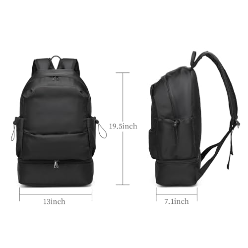 seyfocnia Gym Backpack for Men,Waterproof Travel Backpack With Shoe Compartment Lightweight Sports Gym Bag Casual Daypack-Black - size: 20 Inches