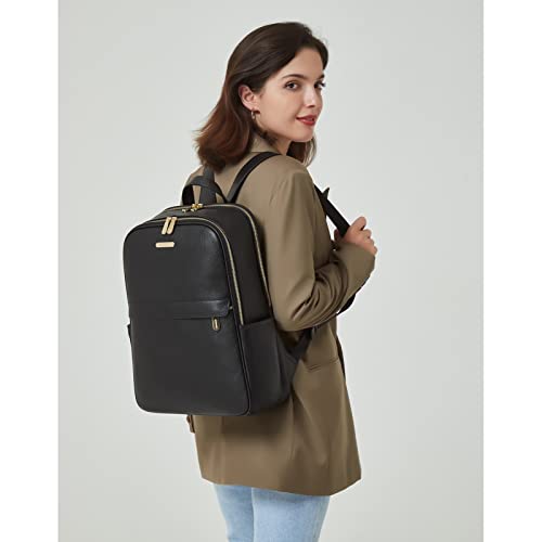 BOSTANTEN Genuine Leather 15.6 inch Laptop Backpack Purse for Women College Casual Backpack Travel Bag - color: 1-black