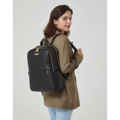 BOSTANTEN Genuine Leather 15.6 inch Laptop Backpack Purse for Women College Casual Backpack Travel Bag - color: 1-black