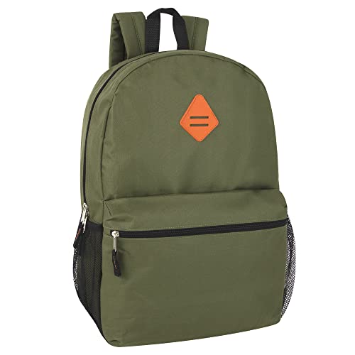 Trail maker Large School Backpacks with Mesh Side Pockets – Classic 19 Inch Solid Color Backpacks for Kids, Men, Women, Travel (Green & Orange) - color: Green & Orange