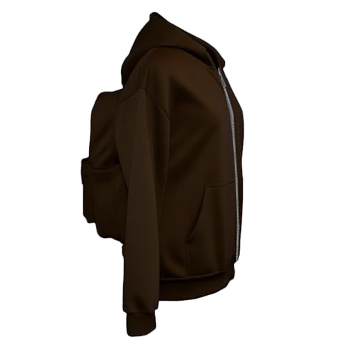 Backpack Hoodie for Men Women Zipper Cardigan Creative Hoodies Lightweight Travel Hooded Sweatshirts with Backpack - color: Brown, size: X-Large