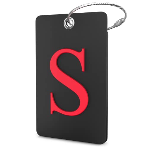 Shacke Luggage Tag Initial - Fully Bendable Tag w/Stainless Steel Loop - Black (Letter S) - color: Black, size: Letter S