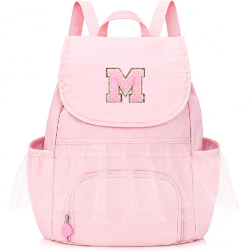 Kids Dance Bag Drawstring Backpack-Gym Sports Gym Bag with Shoes Compartment for Girls Swim Beach String Cinch Backpack with Two Water Bottle Pocket Pink M