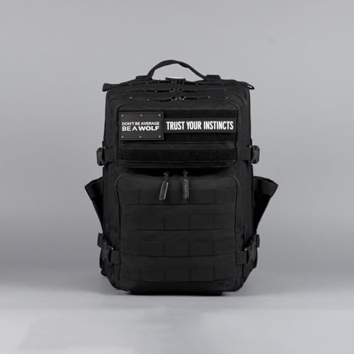 WOLFpak 25L Tactical Gym Backpack (Alpha Black) Durable 1000D Waterproof Oxford Material with MOLLE Webbing, Laptop Pocket & Dual Cup Holders - color: Alpha Black