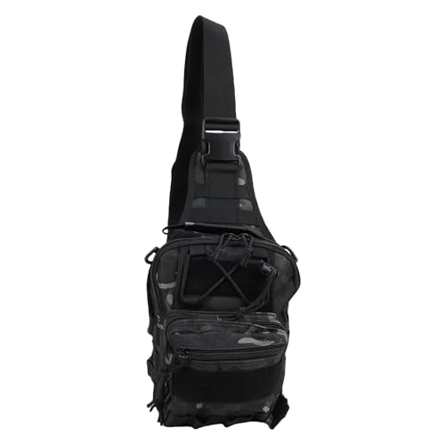 Fishing Chest Bag Outdoor Shoulder Bag Crossbody Chest Pack 20L Nylon Lightweight Storage Backpack with 3 Main Pockets Adjustable Strap for Hiking Camping Cyclin (20L) - color: Black Camo