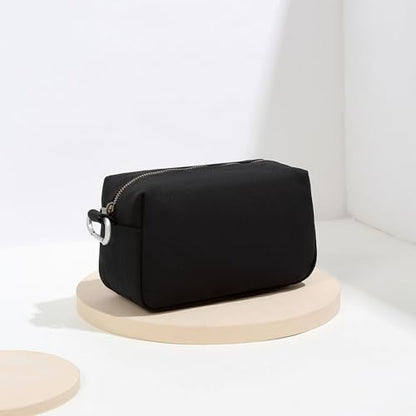 Organizer Bag -Lightweight Cosmetic Bag with Ring Clasp, Perfect Travel Makeup Bag for Women,nylon Stand Up Design (Black/Canvas) - color: Black/Canvas