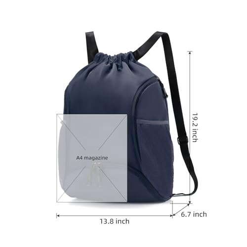 Valleycomfy Sports Gym Bag Drawstring Backpack with Shoes Basketball Bag and Two Water Bottle Holder,Dark Blue - color: Dark Blue