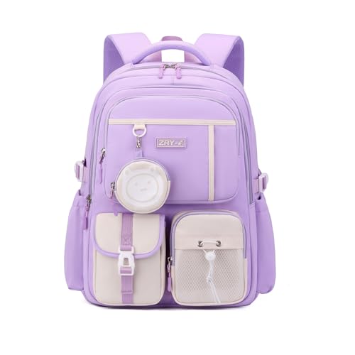 Mfikaryi Kids Backpack for Girls Boys, Teens School Backpack Multi-pocket Bookbag - color: Purple