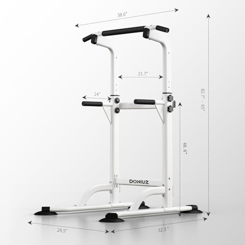 DONIUZ Power Tower Pull Up Bar and Dip Station, Multi-Function Home Gym, Strength Training Fitness Equipment, Height Adjustable - color: White