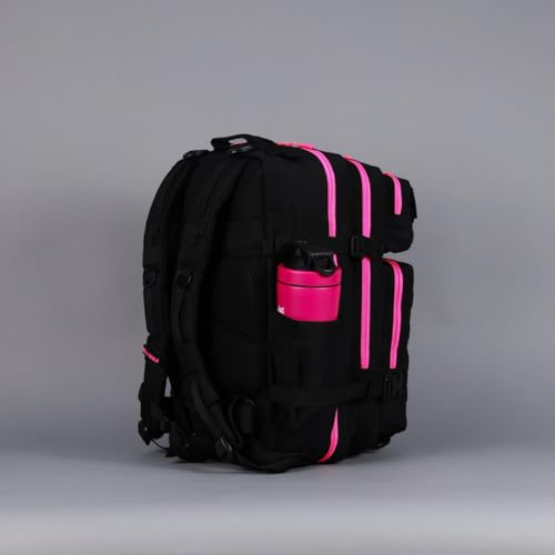 WOLFpak 45L Athletic Gym Backpack (Neon Pink) Durable 1000D Waterproof Oxford Material with MOLLE Webbing, Laptop Pocket & Dual Cup Holders, Durable Fitness/Travel/Military Daypack - color: Neon Pink