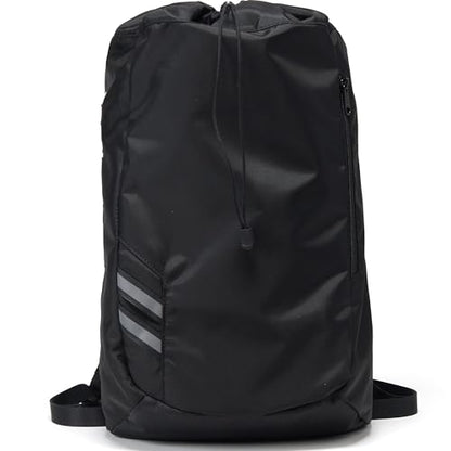 Pander Drawstring Backpack with Adjustable Shoulder Straps, Slim Gym Cinch Sack with Side Zipper Pocket, Machine Washable Polyester Daypack for Travel & Workout, Black - color: Black