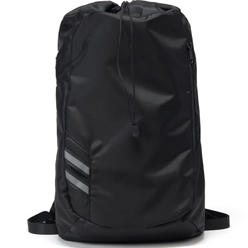 Pander Drawstring Backpack with Adjustable Shoulder Straps, Slim Gym Cinch Sack with Side Zipper Pocket, Machine Washable Polyester Daypack for Travel & Workout, Black - color: Black