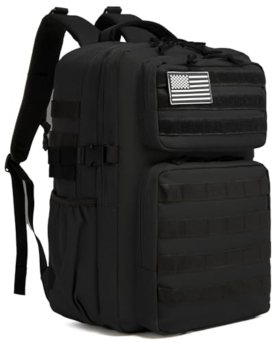 Wotony Military Tactical Backpack for Men Waterproof Daypack 3 Day Assault Pack Molle Bag with Water Bottle Holder - color: Black, size: 35L
