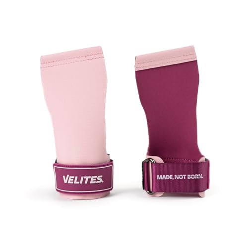 Velites - Official Crossfit® Games Quad Ultra Grips - No Chalk and Smooth Bars - Wristbands and Carry Bag Included - Pull-ups, Muscle-ups and Toes to bar - color: Pink, size: X-Large