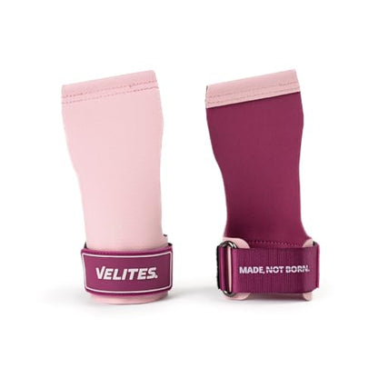 Velites - Official Crossfit® Games Quad Ultra Grips - No Chalk and Smooth Bars - Wristbands and Carry Bag Included - Pull-ups, Muscle-ups and Toes to bar - color: Pink, size: X-Large