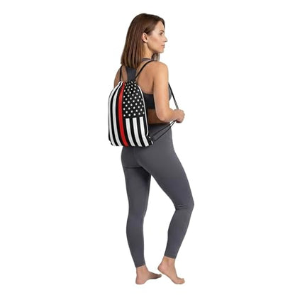 Thin Red Line American Flag Drawstring Backpack, Lightweight Cinch String Sports Sackpack for Men & Women,pack of 2 - color: Americanflag-red Stripe