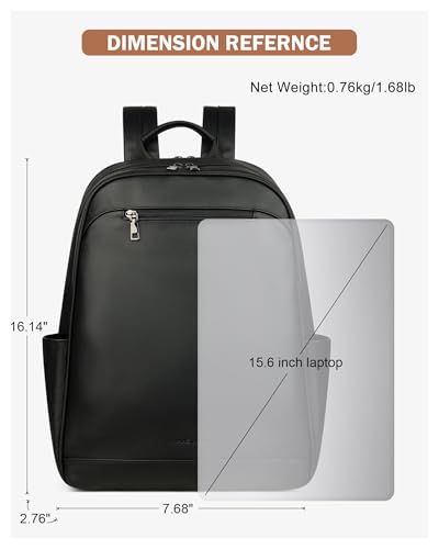 MASINTOR 15.6 inch Leather Laptop Backpack Purse for Women, Designer Travel and Work Bag with Laptop Compartment Black - color: Black