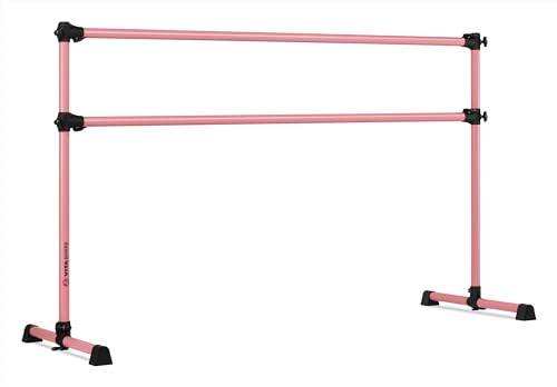 VITA Barre Portable Freestanding Double Ballet Barre, Prodigy, Aluminum | Adjustable Height, USA Made, Home or Gym Exercise Equipment for Kids & Adults | Dance, Fitness, Pilates - color: Light Pink, style: 7 Ft