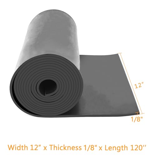 HooTown Solid Rubber Sheets Strips, 12” Wide x 1/8" Thick x 120” Long Neoprene Rubber Rolls Perfect for DIY Gasket Material, Sealing, Liner, Shield, Padding, Mat for Weather Stripping, No Adhesive - size: 12” Wide x 120” Long, style: 1/8" Thick