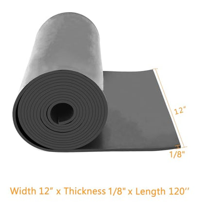 HooTown Solid Rubber Sheets Strips, 12” Wide x 1/8" Thick x 120” Long Neoprene Rubber Rolls Perfect for DIY Gasket Material, Sealing, Liner, Shield, Padding, Mat for Weather Stripping, No Adhesive - size: 12” Wide x 120” Long, style: 1/8" Thick