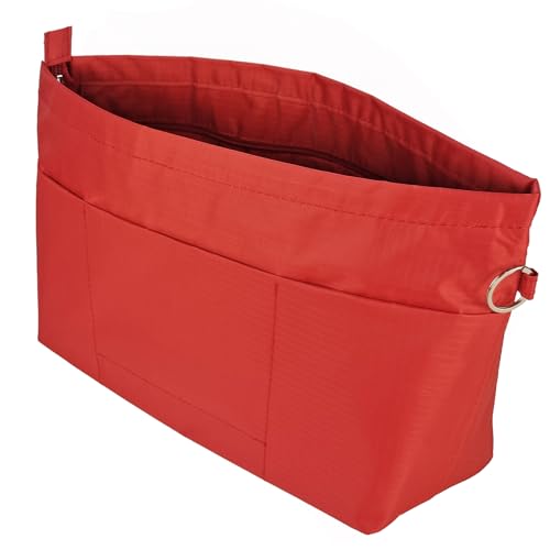 Handbag Tote Purse Organizer Insert, Medium, Red | Bag Divider Liner Shaper Separator in Bag with Zipper, 11 Pockets Compartments - color: Red, size: Medium