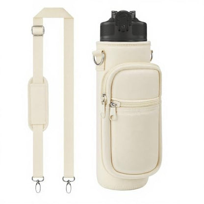 Water Bottle Holder with Strap, Insulated Crossbody Sling Bag, Carrier with Phone Pocket for Walking Hiking Camping Fishing - color: Beige 01, size: 32oz Long