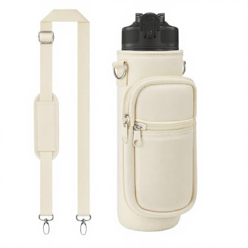 Water Bottle Holder with Strap, Insulated Crossbody Sling Bag, Carrier with Phone Pocket for Walking Hiking Camping Fishing - color: Beige 01, size: 32oz Long