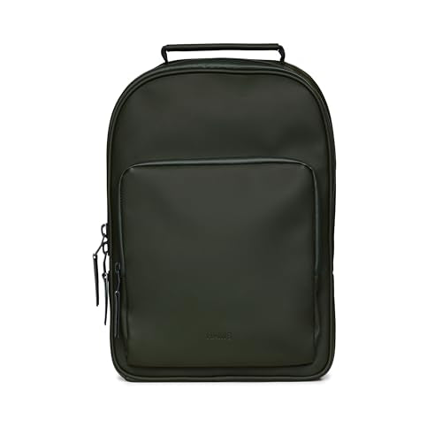 RAINS Book Daypack Regular Green Laptop Backpack for Men and Women, Waterproof Black Minimalist Commuter Bag with 15”-16" - color: Green, size: Standard