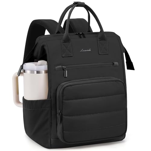 LOVEVOOK Puffer Laptop Backpack for Women, 15.6 Inch Work Backpack purse for Nurse Teacher, College Back to School Bookbag for Teen Girls, Personal Item Travel Bag Computer Daypack for Daily Commute - color: Black, size: 15.6 Inch