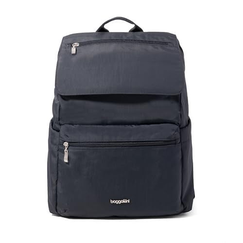 Baggallini Flap Laptop Backpack - 15"x11" Lightweight Work Travel Bag w/Luggage Sleeve & RFID - color: French Navy