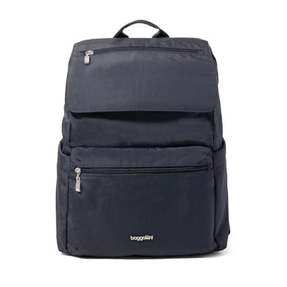 Baggallini Flap Laptop Backpack - 15"x11" Lightweight Work Travel Bag w/Luggage Sleeve & RFID - color: French Navy