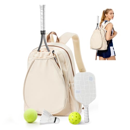 Tennis Pickleball Bag, Tennis Bags for Women Men Holds 2 Rackets, Tennis Backpack with Shoe Compartment for Pickleball Badminton Padel Squash - color: Beige Brown, size: Standard