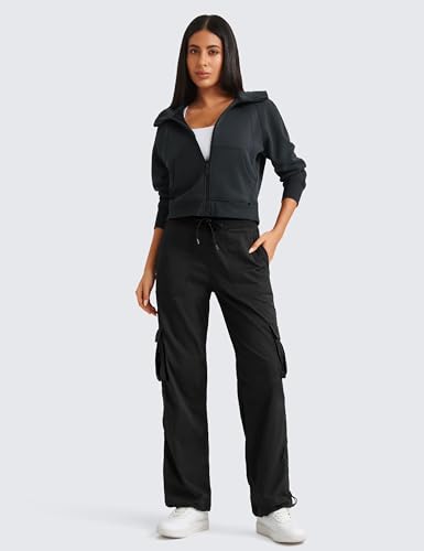 CRZ YOGA Lightweight Cargo Casual Pants for Women 30" - Ruched Straight Leg Travel Athletic Hiking Joggers - color: Black, size: X-Large