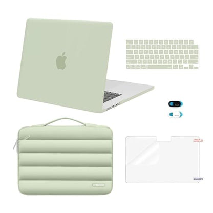 MOSISO Compatible with MacBook Air 15 inch Case M5 2026 M4 2025 M3 2024 M2 2023 A3448 A3241 A3114 A2941, Plastic Hard Shell Case&Puffy Sleeve Bag&Keyboard Skin&Webcam Cover&Screen Film, Sage Green - color: Sage Green
