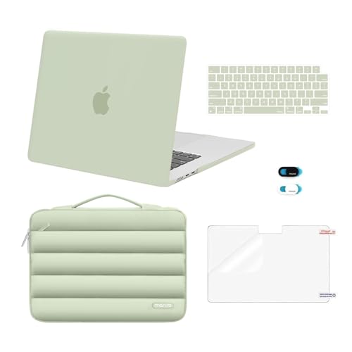 MOSISO Compatible with MacBook Air 15 inch Case M5 2026 M4 2025 M3 2024 M2 2023 A3448 A3241 A3114 A2941, Plastic Hard Shell Case&Puffy Sleeve Bag&Keyboard Skin&Webcam Cover&Screen Film, Sage Green - color: Sage Green