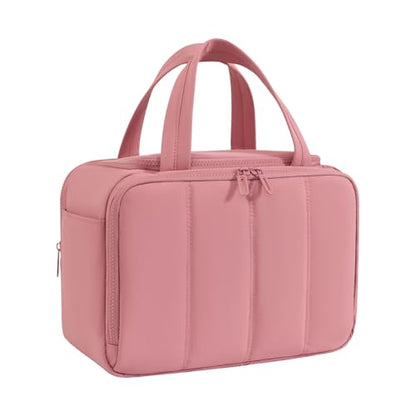 Travel Toiletry Bag for Women,Large Makeup Bag Organizer,Puffy Cosmetic Bag with Wet Dry Separation,Waterproof Toiletries Bag with Trolley Sleeve,Dark Pink - color: Dark Pink