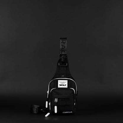 WOLFpak 4L Mini Tactical Sling Bag (Alpha Black White Accents) Compact Crossbody Backpack for Gym, Travel & EDC | Tactical Shoulder Bag with Multiple Pockets – Lightweight, Durable Sling Pack - color: Alpha Black White Accents