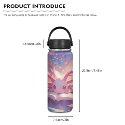 Flashideas Cherry Blossom Axolotl Backpack for Girls Kids Backpack with Lunch Box 32 oz Insulated Water Bottle and Water Bottle Holder 4Pcs Set 17" Cute Elementary Bookbag with Compartments for School - color: Cherry Blossom Axolotl-1