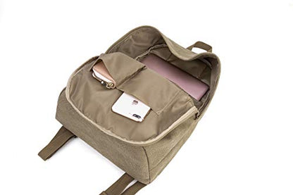 Canvas College Laptop Backpack, Durable Rucksack, Travel Bag Fits 15.6 Inch Notebook for Men Women, Khaki - color: Khaki