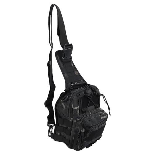 Fishing Chest Bag Outdoor Shoulder Bag Crossbody Chest Pack 20L Nylon Lightweight Storage Backpack with 3 Main Pockets Adjustable Strap for Hiking Camping Cyclin (20L) - color: Black Camo