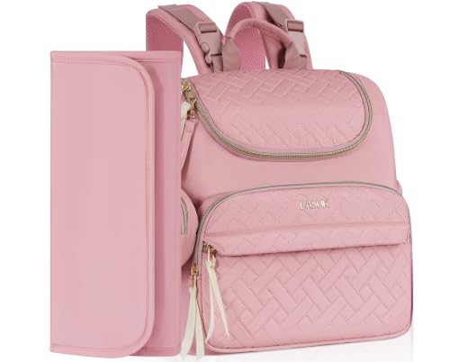 Diaper Bag Backpack, 22L Large Quilted Small Baby Bag with Changing Pad & Pacifier Case, Stroller Hooks, Easy-Access Baby Essential, Maternity Travel Backpack Unisex, Pink - color: Pink, size: Small