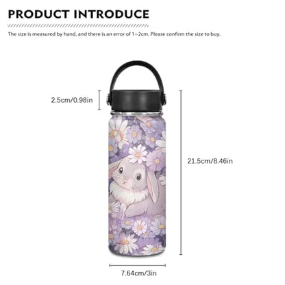 Flashideas Cute Bunny Backpack for Girls Kids Backpack with Lunch Box Water Bottle Stainless Steel and Water Bottle Carrier 4Pcs Set 17" Bookbag with Compartments for School Large Capacity School Bag - color: Cute Bunny and Daisy