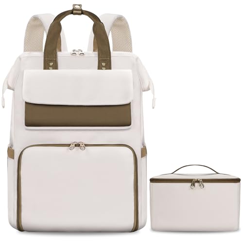 BERTASCHE Lunch Backpack for Women, 15.6 Inch Laptop Backpack with Insulated Cooler Lunch box, Nurse Backpack for Teacher Work Travel College Picnic, Beige - color: Beige, size: 15.6 inch