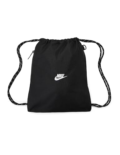 Nike Unisex Adult Classics Heritage 2.0 Drawstring Bag Backpack (12L) | Mens and Womens - color: Black/Black/White