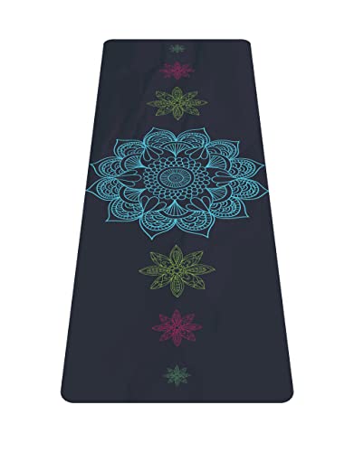 nuveti Printed Travel Yoga Mat-1/16 Inch Thick Non Slip Fitness Workout Mat with Carrying Bag, Foldable Lightweight Suede & Natural Rubber Yoga Mat for Yoga Pilates and Fitness 72" L x 24" W x 1.5mm - color: Lotus
