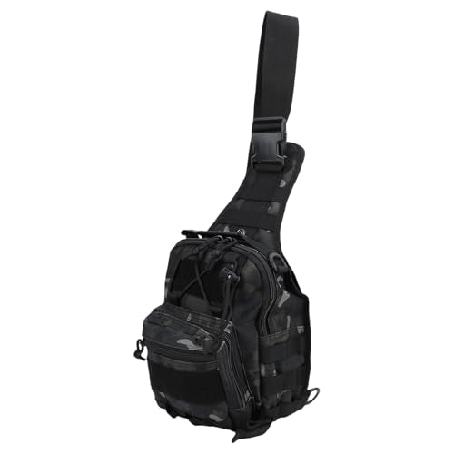 Fishing Chest Bag Outdoor Shoulder Bag Crossbody Chest Pack 20L Nylon Lightweight Storage Backpack with 3 Main Pockets Adjustable Strap for Hiking Camping Cyclin (20L) - color: Black Camo