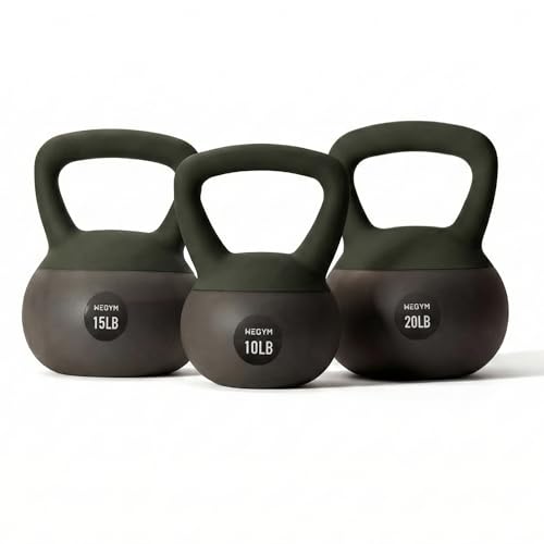 WeGym Soft Kettlebells with Cushioned Impact-Resistant Base and Anti-Slip, Wide-Grip Handle for Home Workouts, Weightlifting, and Full Body Strength Training - color: Forest-3 PCS, style: 10+15+20LB