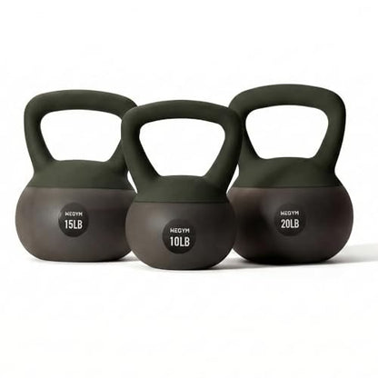 WeGym Soft Kettlebells with Cushioned Impact-Resistant Base and Anti-Slip, Wide-Grip Handle for Home Workouts, Weightlifting, and Full Body Strength Training - color: Forest-3 PCS, style: 10+15+20LB