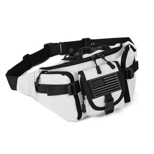 ArcEnCiel Tactical Fanny Pack for Men Women Waist Bag Hip Belt Outdoor Hiking Fishing Bumbag with Patch（White) - color: White